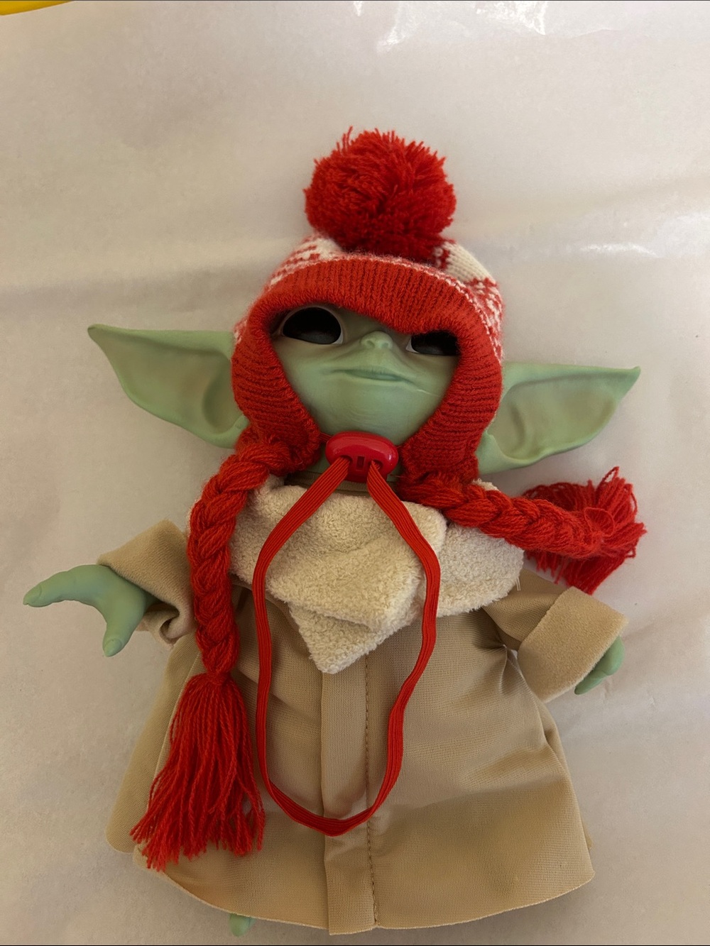 Red Knit Hat Baby Yoda Plush Accessory